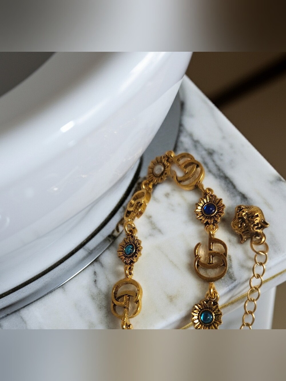 Gucci Black Scrunchie with Gold & Blue Stone Bracelet - Picture 4 of 7